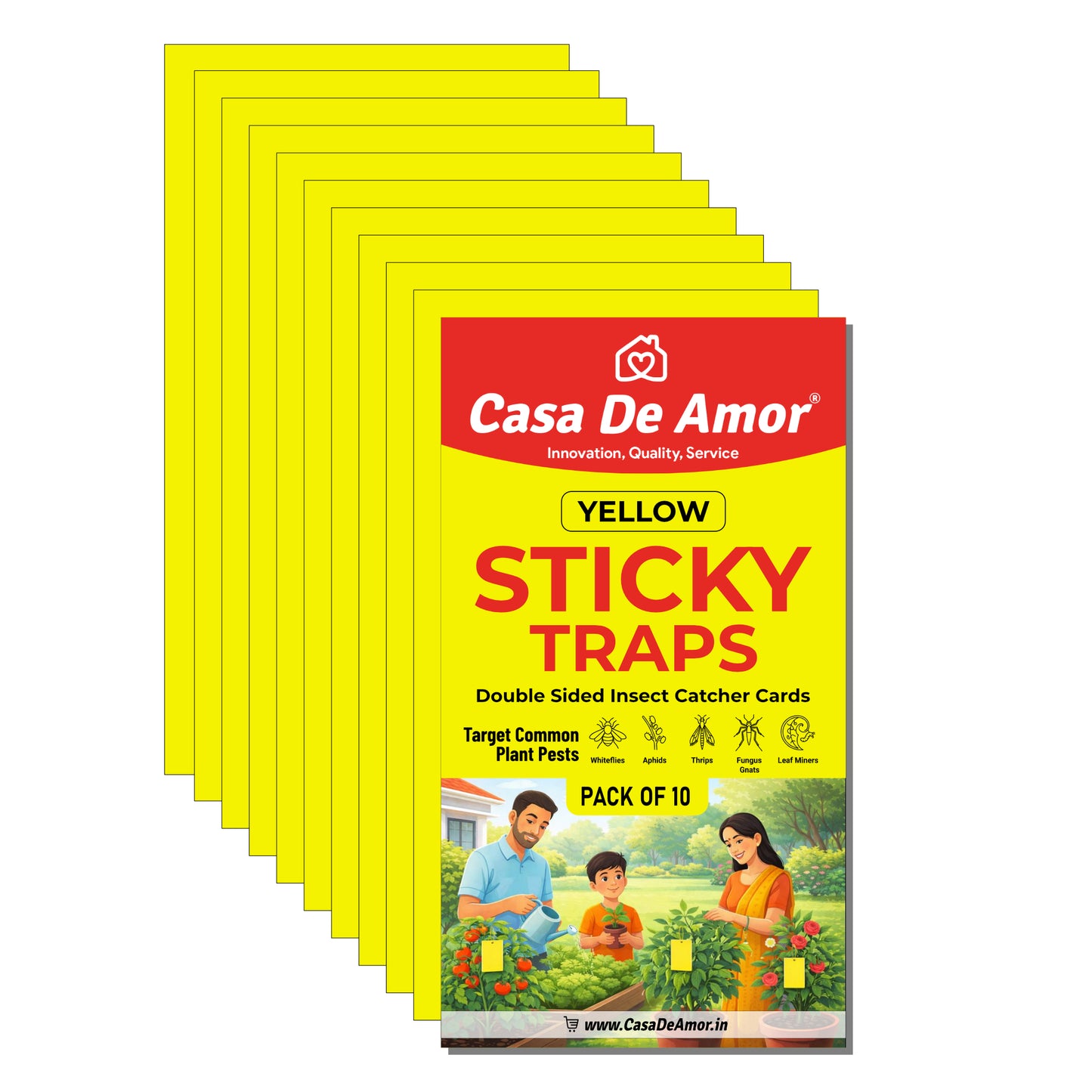 Casa De Amor Sticky Pads for Sticky Trap for Insects Pack of 10 Sheets | for Garden & Agriculture to Control Whiteflies, Aphids, Thrips, Jassids| Fly Catcher Insect Catcher Glue Trap for 100% Results