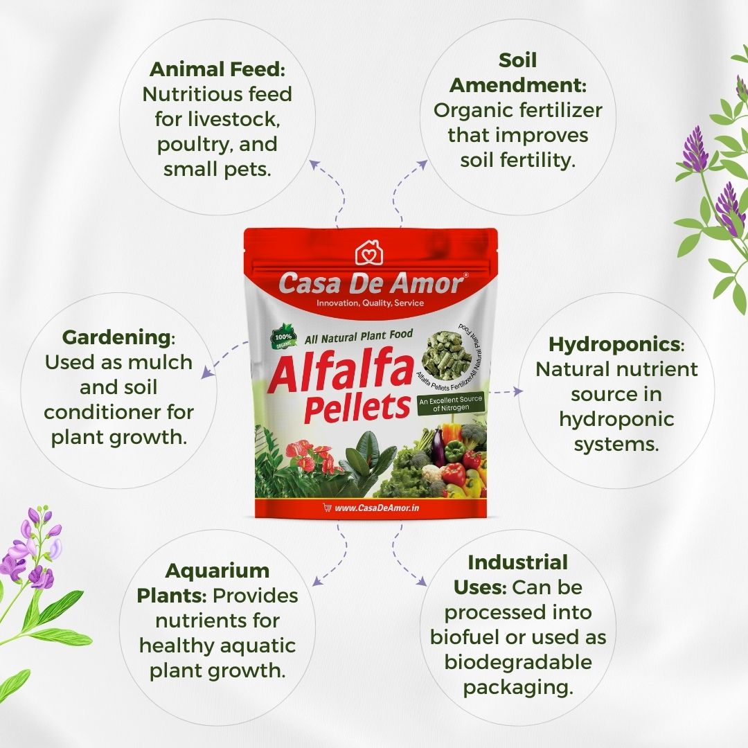 Casa De Amor Alfalfa Pellets ideal for organic gardening, mulch, hydroponics, livestock feed