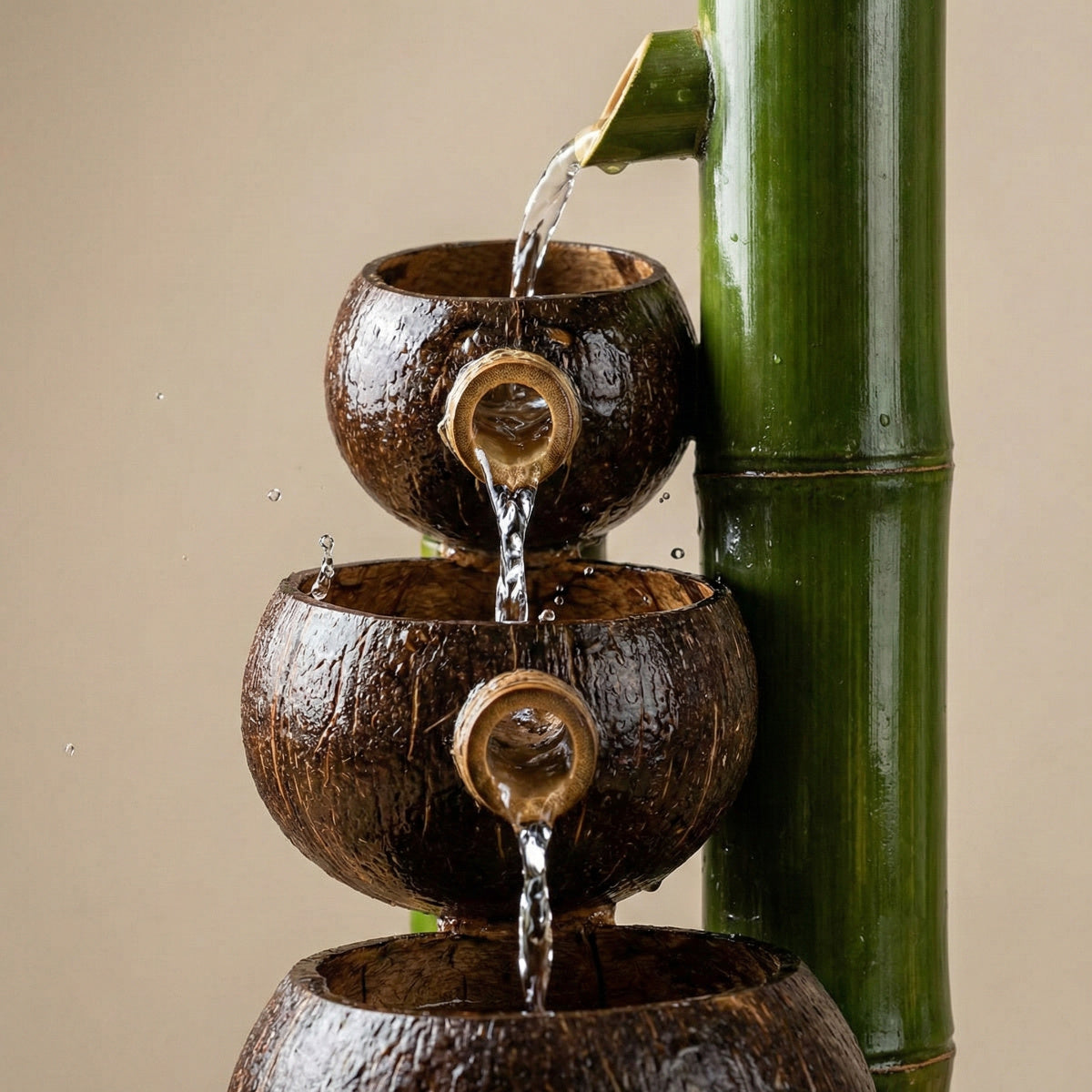 Casa De Amor Tabletop Indoor Bamboo Water Fountain – Coconut Shell Zen Waterfall | Handmade Natural Bamboo Decor for Home, Office & Meditation Space
