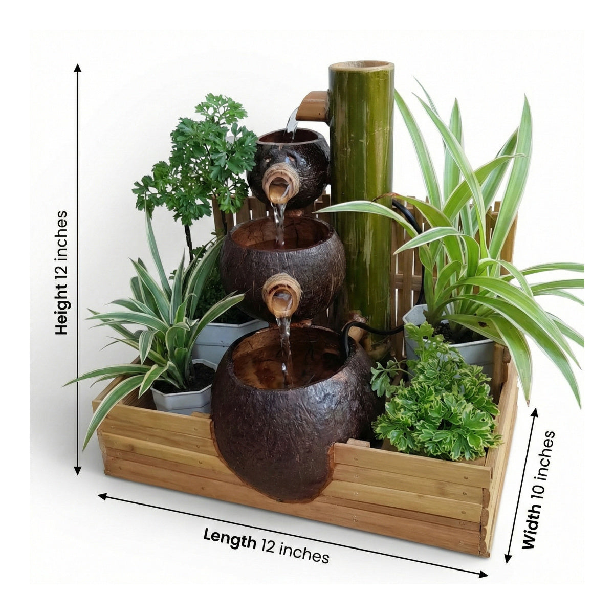 Casa De Amor Tabletop Indoor Bamboo Water Fountain – Coconut Shell Zen Waterfall | Handmade Natural Bamboo Decor for Home, Office & Meditation Space
