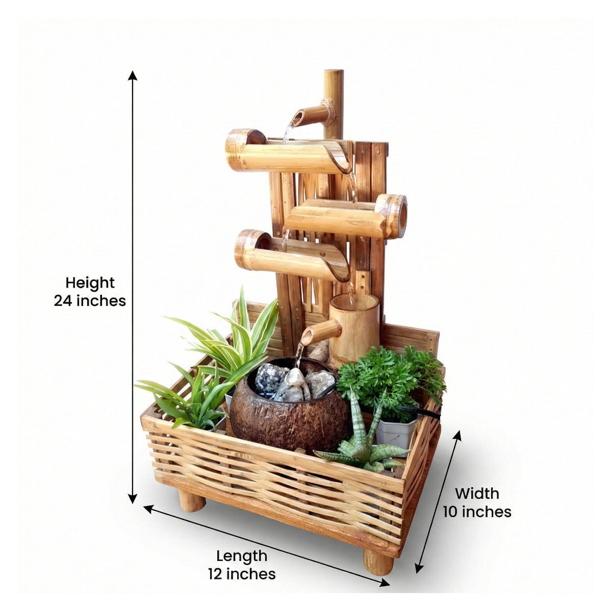 Casa De Amor Indoor Tabletop Bamboo Water Fountain – Coconut Shell Bet Style Zen Waterfall | Handmade Natural Bamboo Decor for Home, Office & Meditation Space