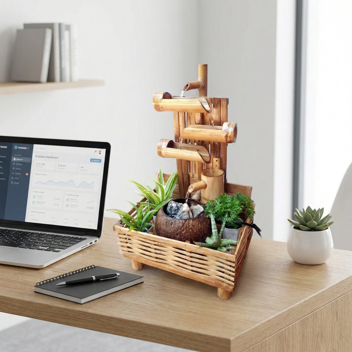 Casa De Amor Indoor Tabletop Bamboo Water Fountain – Coconut Shell Bet Style Zen Waterfall | Handmade Natural Bamboo Decor for Home, Office & Meditation Space