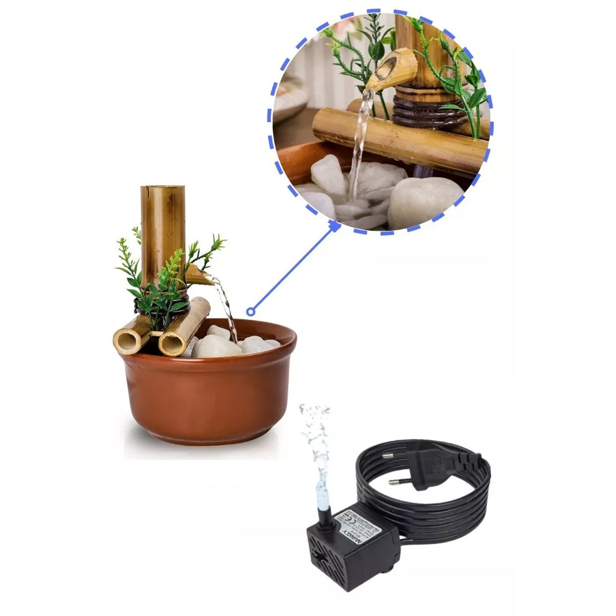 Bamboo Water Fountain for Patio, Indoor/Outdoor, Flat Base-1 Piece (Pot & Pebbles not included)