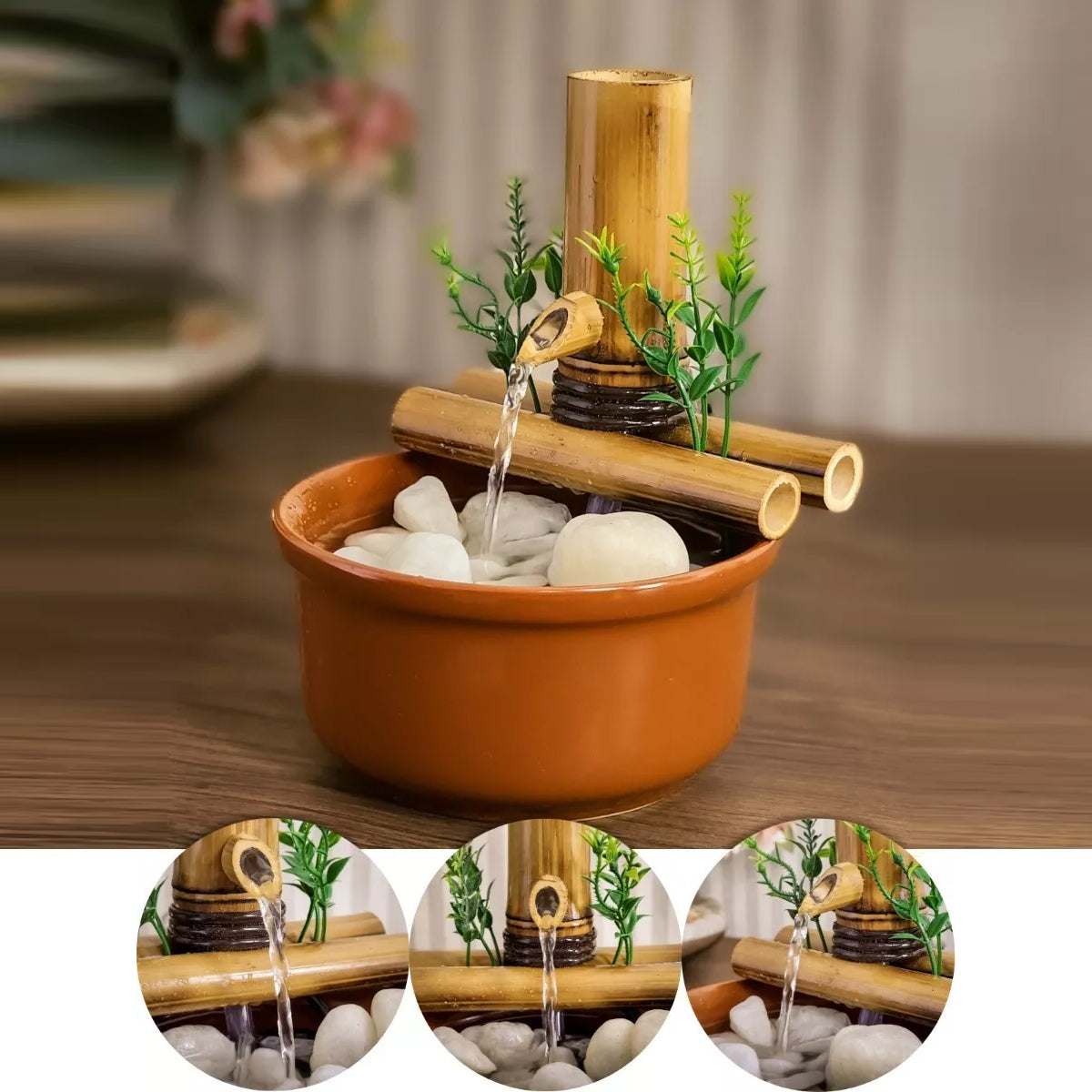 Bamboo Water Fountain for Patio, Indoor/Outdoor, Flat Base-1 Piece (Pot & Pebbles not included)