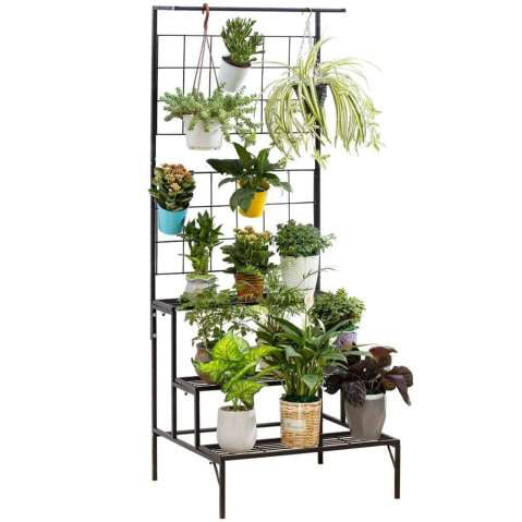 Casa De Amor Metal Planter Stand for Living Room, 3 Steps Plant Stand Big Rack for Home Garden