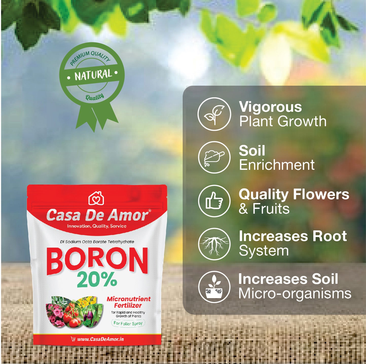 Casa De Amor Boron 20% Micronutrient Fertilizer for Healthy Growth of Vegetable Plants and Gardening