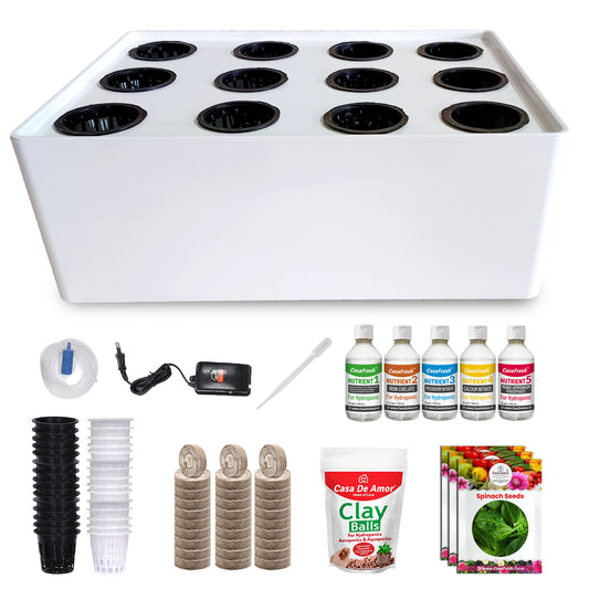 Casa De Amor Hydroponic System Growing Kit for 12 Plants- Veggie Garden Starter Set - Faster Growth - Soilless Cultivation - Reusable - Indoor/Outdoor - Seeds Included