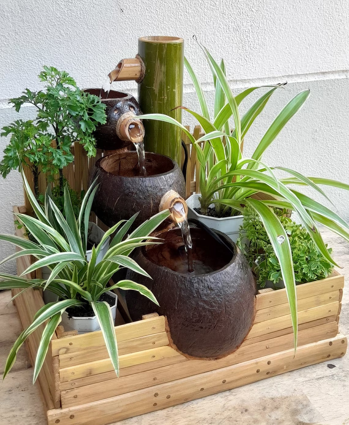 Casa De Amor Indoor Fountain, Tabletop Bet Style, Coconut shell & Bamboo Fountain