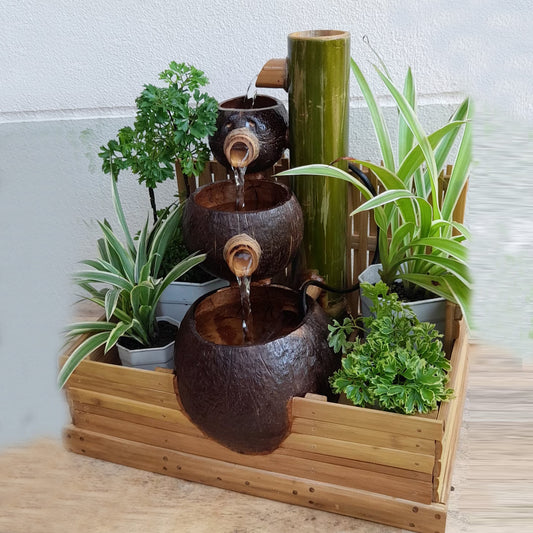 Casa De Amor Indoor Fountain, Tabletop Bet Style, Coconut shell & Bamboo Fountain