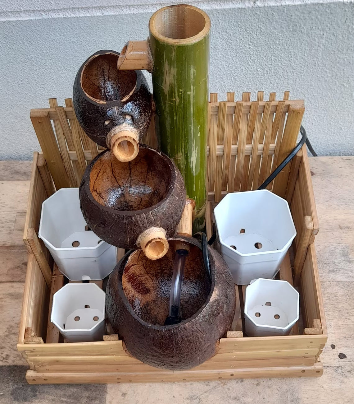 Casa De Amor Indoor Fountain, Tabletop Bet Style, Coconut shell & Bamboo Fountain