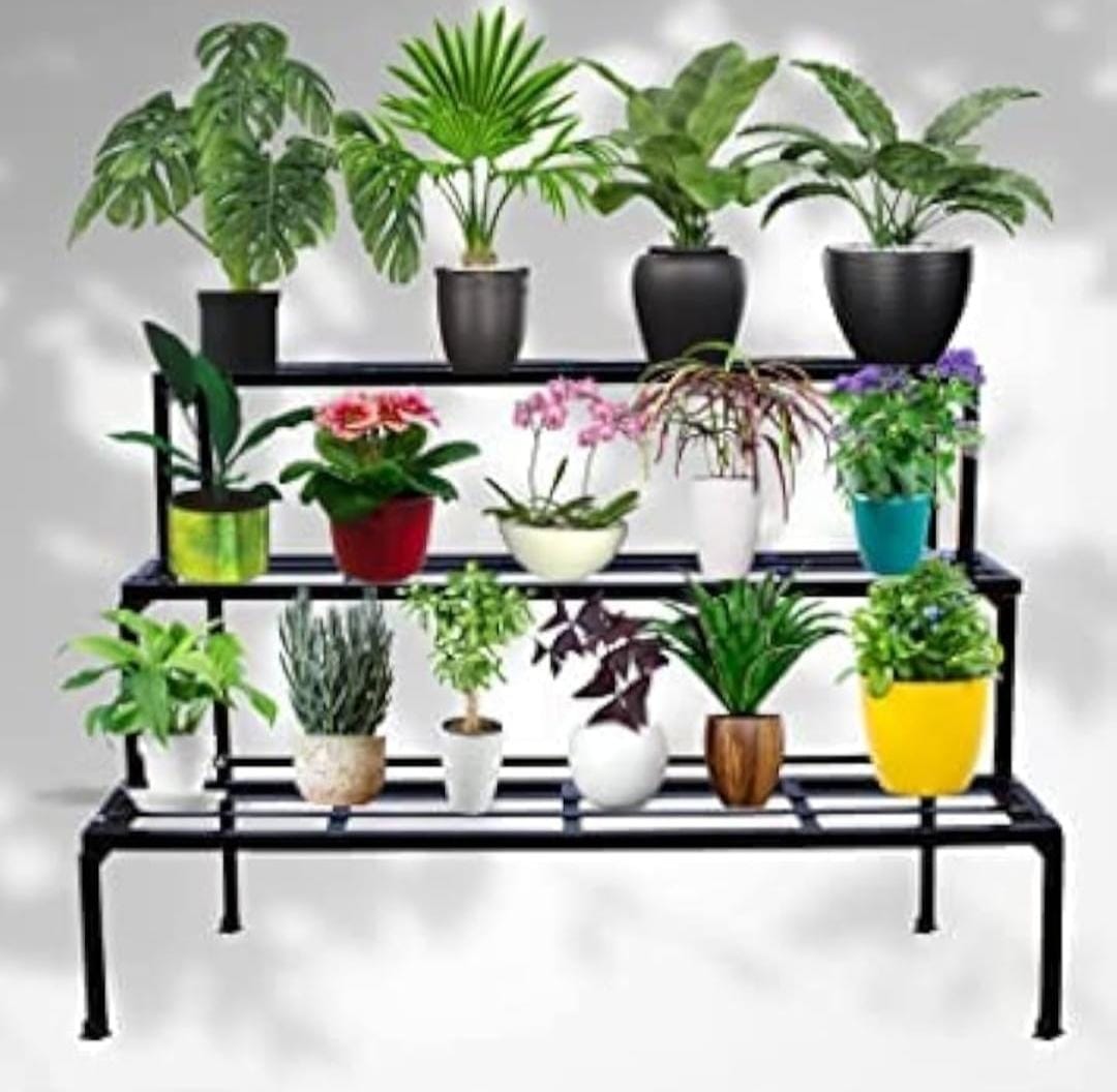 Casa De Amor 3-Step Plant Stand for balcony & Garden | Durable & Strong (Black)