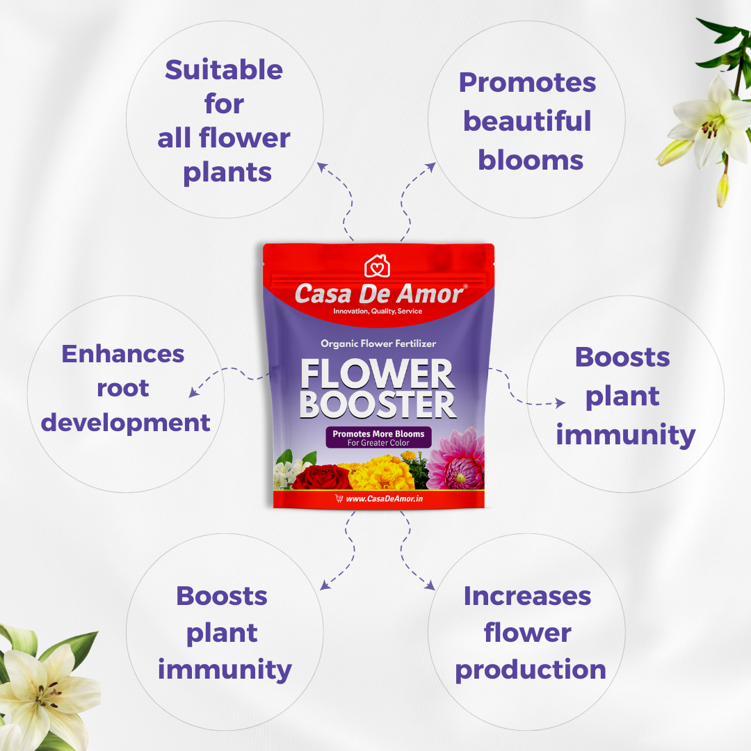 Casa De Amor Flower Booster Fertilizer for Flower Plants (900 GM) +Growth Booster Liquid Bio-Fertilizer (500 ml) for Indoor/Outdoor Plants- Combo Pack