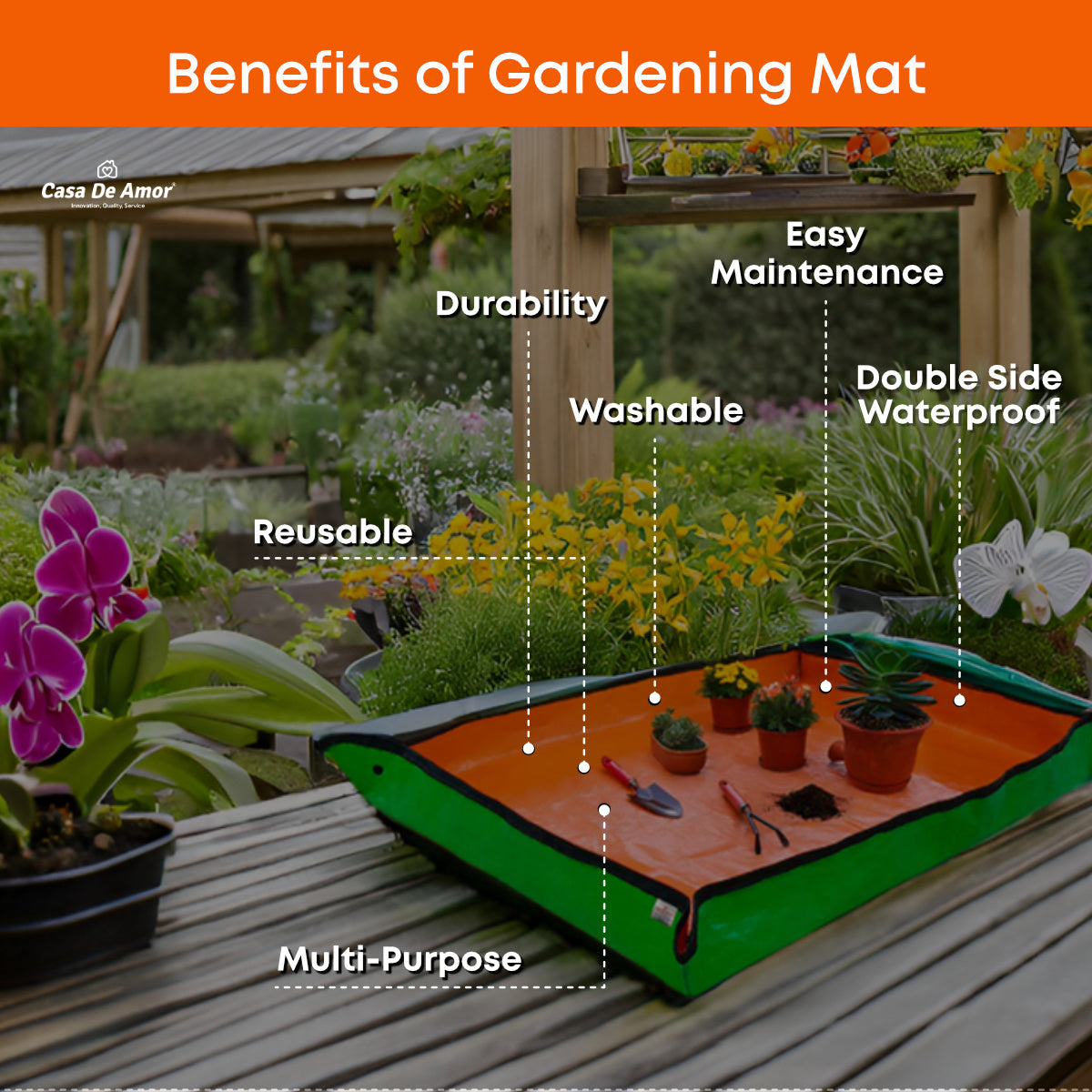 Casa De Amor 75x100CM Gardening Mat Durable HDPE Material with Snap Buttons Waterproof Foldable Perfect for Gardening, Soil Mixing, DIY Projects, or Crafts