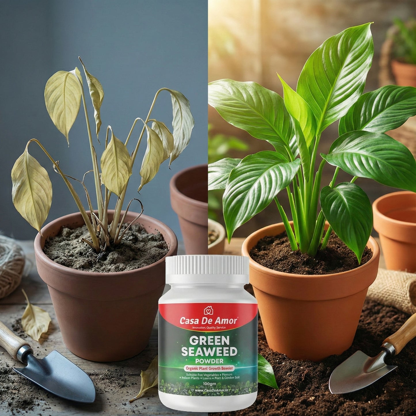 Casa De Amor Green Seaweed Powder for Plants 100gm | Vegetables, Flowers, Indoor & Outdoor Gardening | Improves Root Growth & Flowering