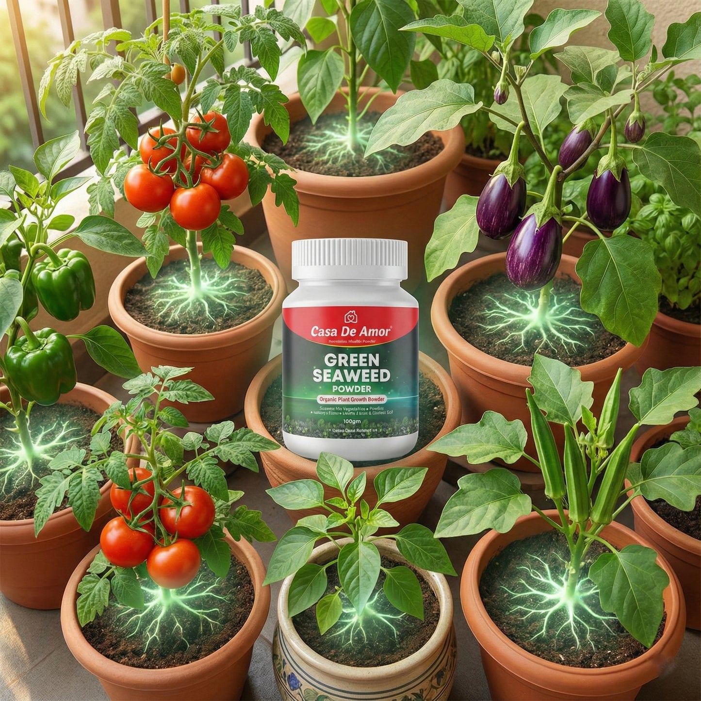 Casa De Amor Green Seaweed Powder for Plants 100gm | Vegetables, Flowers, Indoor & Outdoor Gardening | Improves Root Growth & Flowering