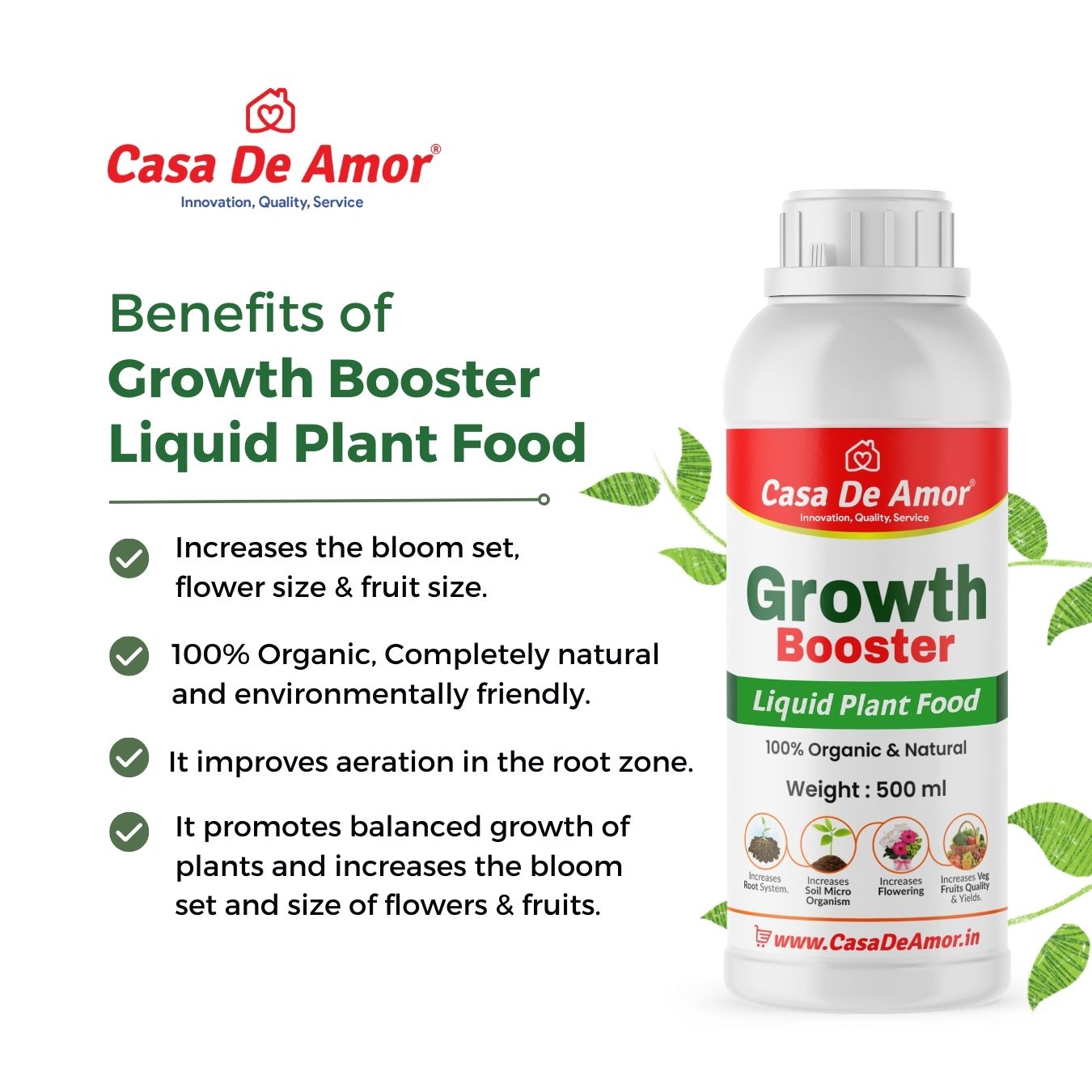 Casa De Amor Growth Booster Liquid Bio-Fertilizer for All Plants, Perfect to Use On Indoor/Outdoor Plants