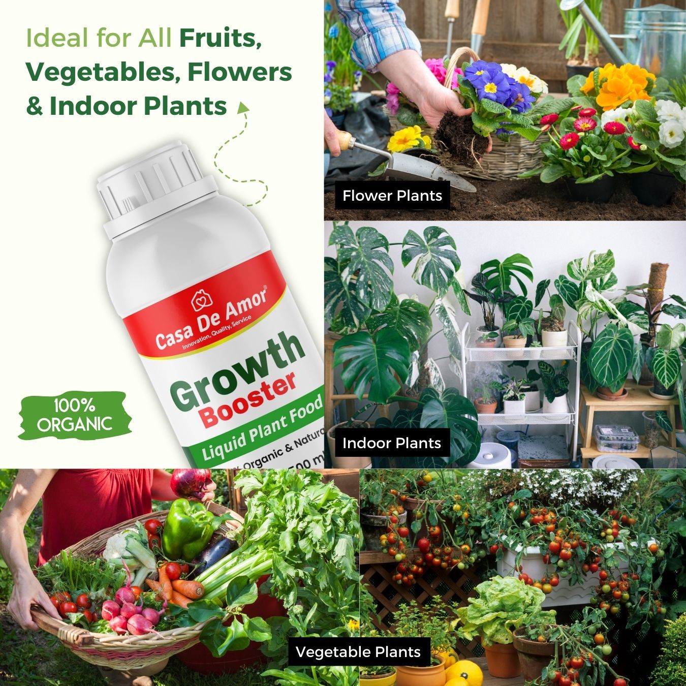 Casa De Amor Growth Booster Liquid Bio-Fertilizer for All Plants, Perfect to Use On Indoor/Outdoor Plants