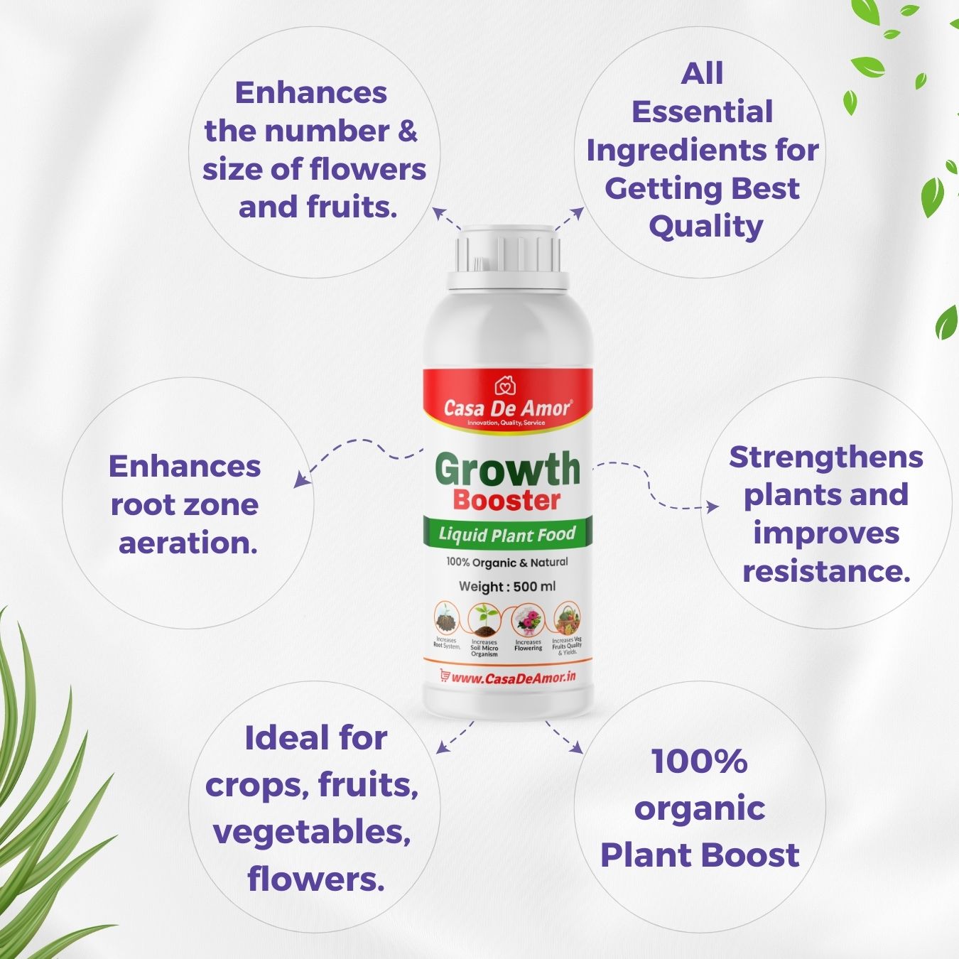 Casa De Amor Growth Booster Liquid Bio-Fertilizer for All Plants, Perfect to Use On Indoor/Outdoor Plants