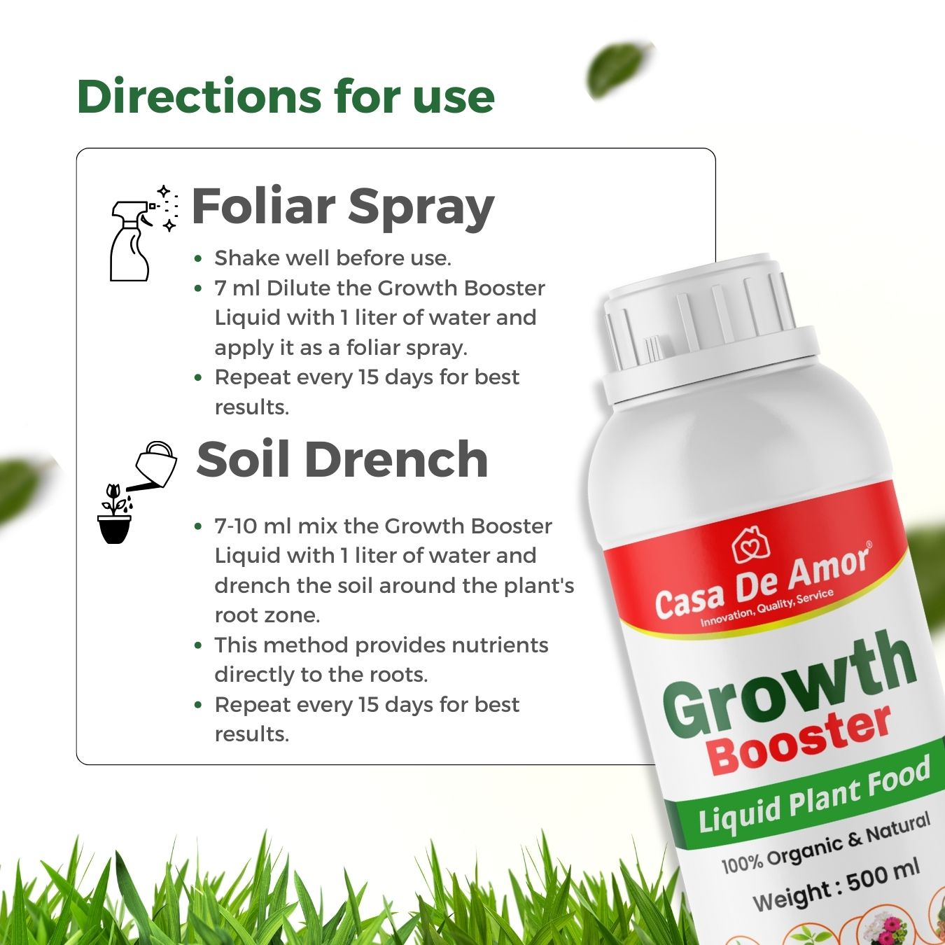 Casa De Amor Growth Booster Liquid Bio-Fertilizer for All Plants, Perfect to Use On Indoor/Outdoor Plants