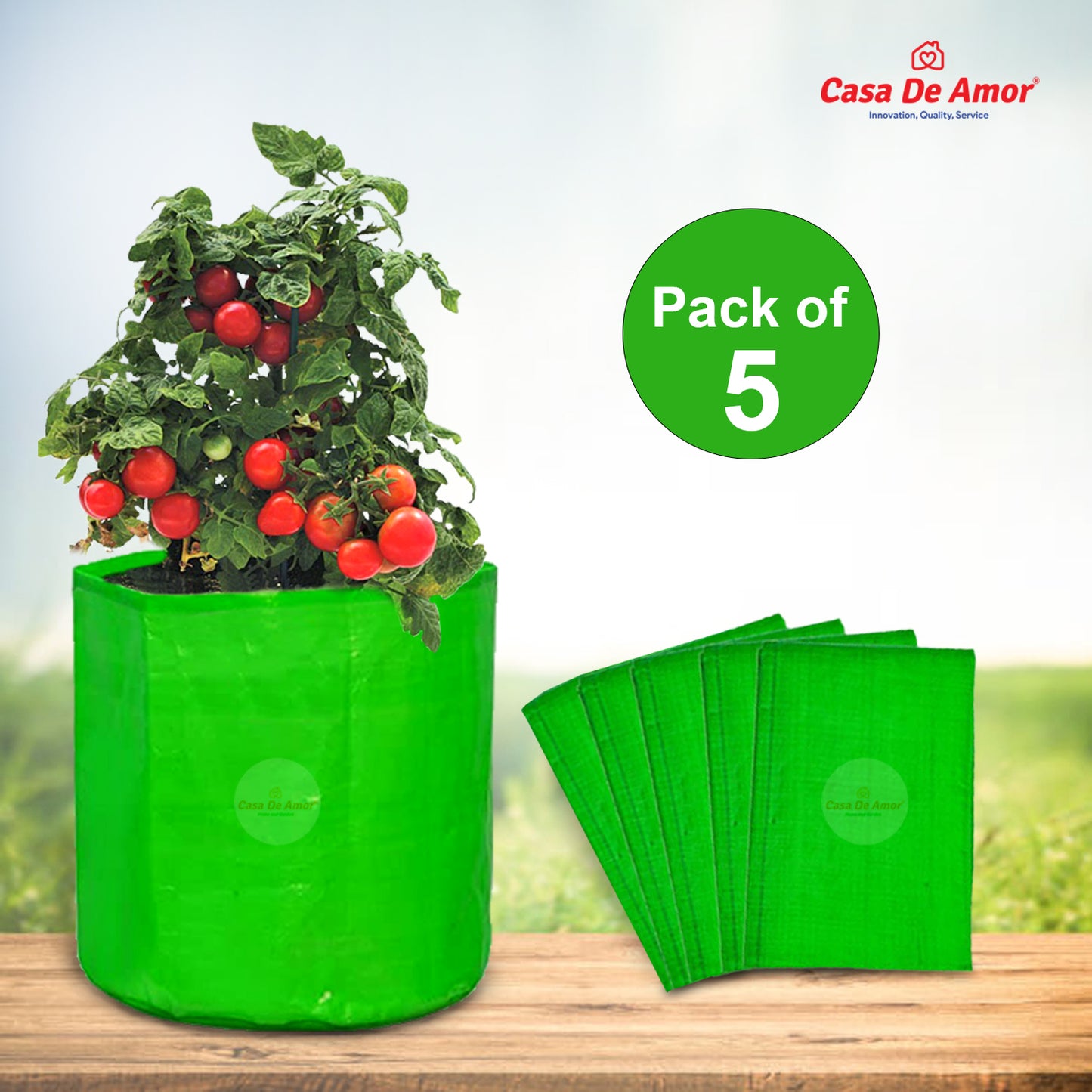 Casa De Amor Terrace Gardening Vegetable and Flower Green Grow Bag (12" X 12" inches, 220 GSM)