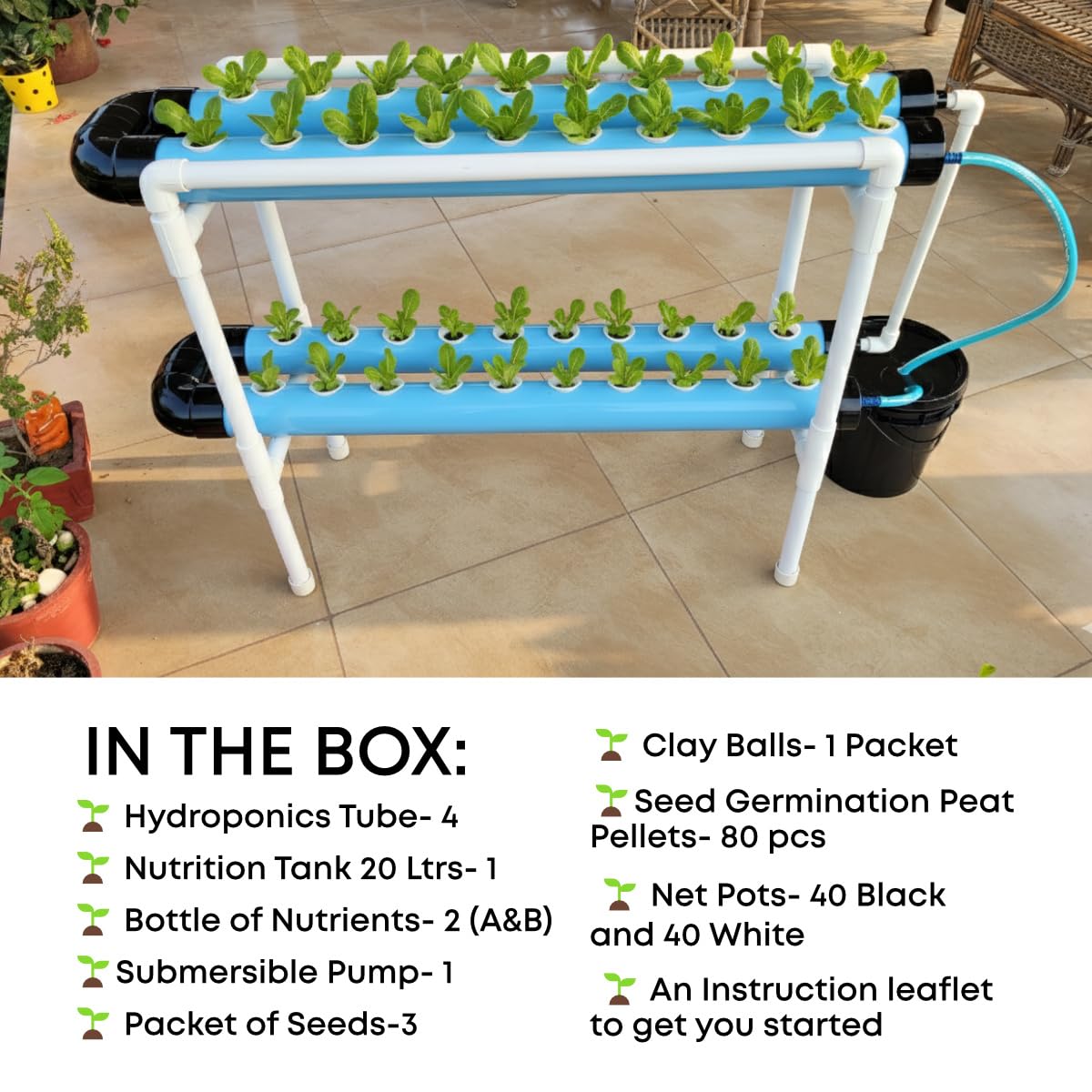 Casa De Amor Hydroponics Kit for Home- 40 Plants, Hydroponic System- Reusable for Indoor/Outdoor