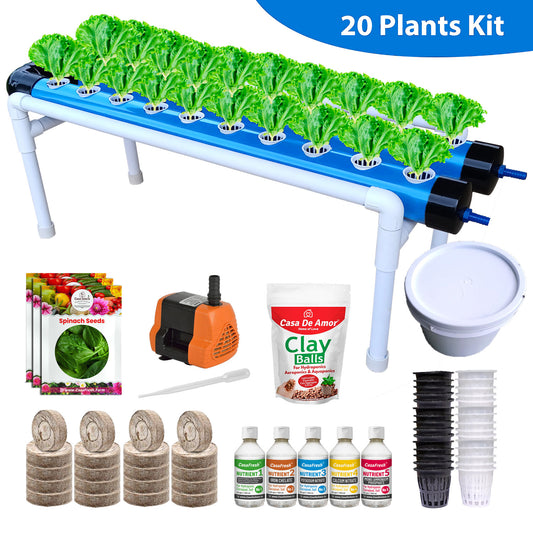 Casa De Amor Hydroponics Kit for Home- 20 Plants, Beginners Hydroponic System- Reusable for Indoor/Outdoor hydroponics, Seeds Included