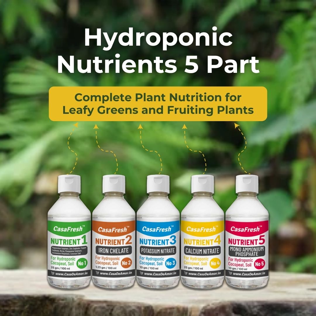 CasaFresh Hydroponic Nutrients 5 Part (Powder Form - 100 ML individual nutrient solution that converts to a 100 Litre Balanced Nutrient) - Complete Plant Nutrition for Leafy Greens and Fruiting Plants