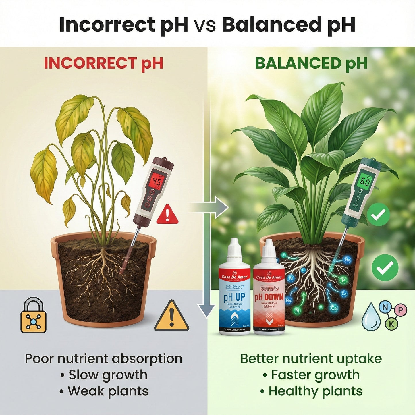 Casa De Amor pH Down for Plants | Lowers High pH in Hydroponics & Soil | Plant pH Adjuster for Indoor & Outdoor Gardening | Supports Healthy Growth