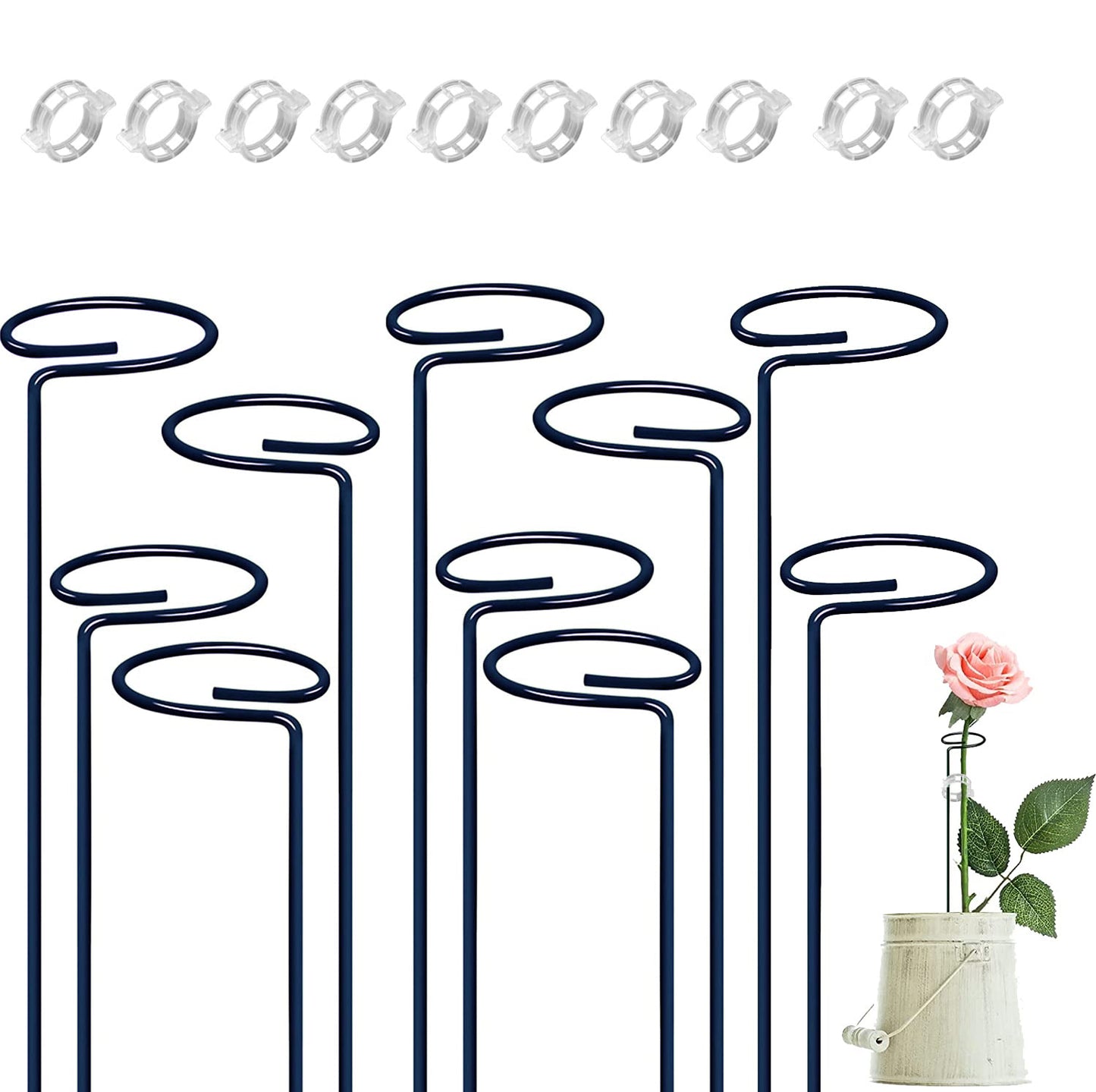 Casa De Amor 16 inches Metal Plant Stakes I Garden Plant Trellis for Amaryllis Orchid Lily Rose Tomatoes I Free Plastic Clips