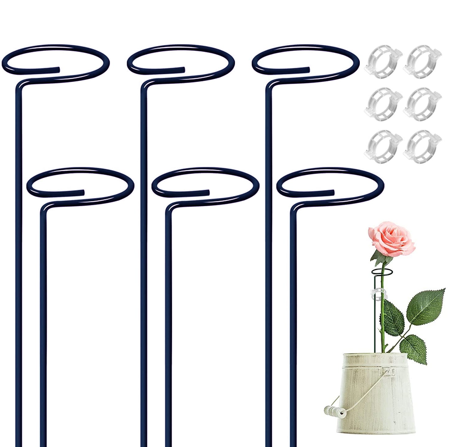 Casa De Amor 16 inches Metal Plant Stakes I Garden Plant Trellis for Amaryllis Orchid Lily Rose Tomatoes I Free Plastic Clips