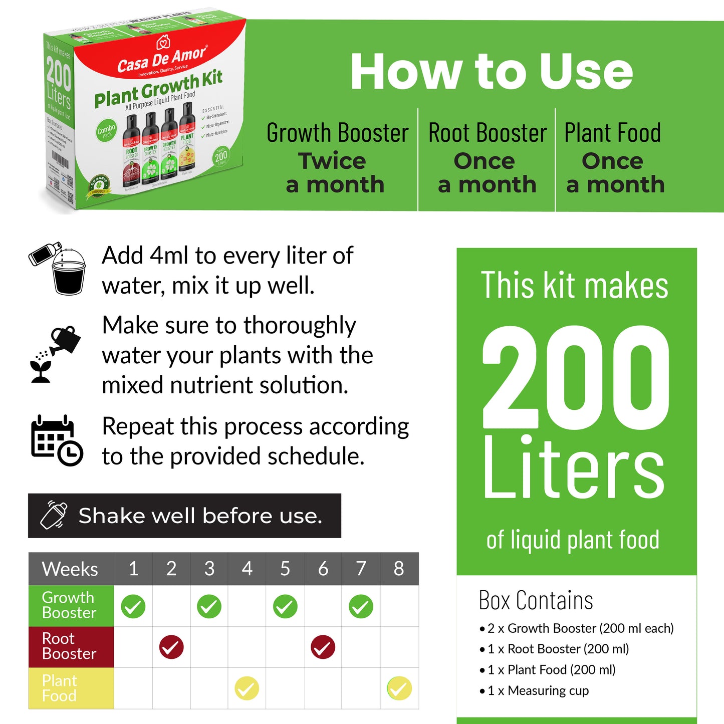 Casa De Amor Plant Growth Kit 3-in-1 Liquid Fertilizers | Ideal for Indoor and Outdoor Gardens (800 ml)