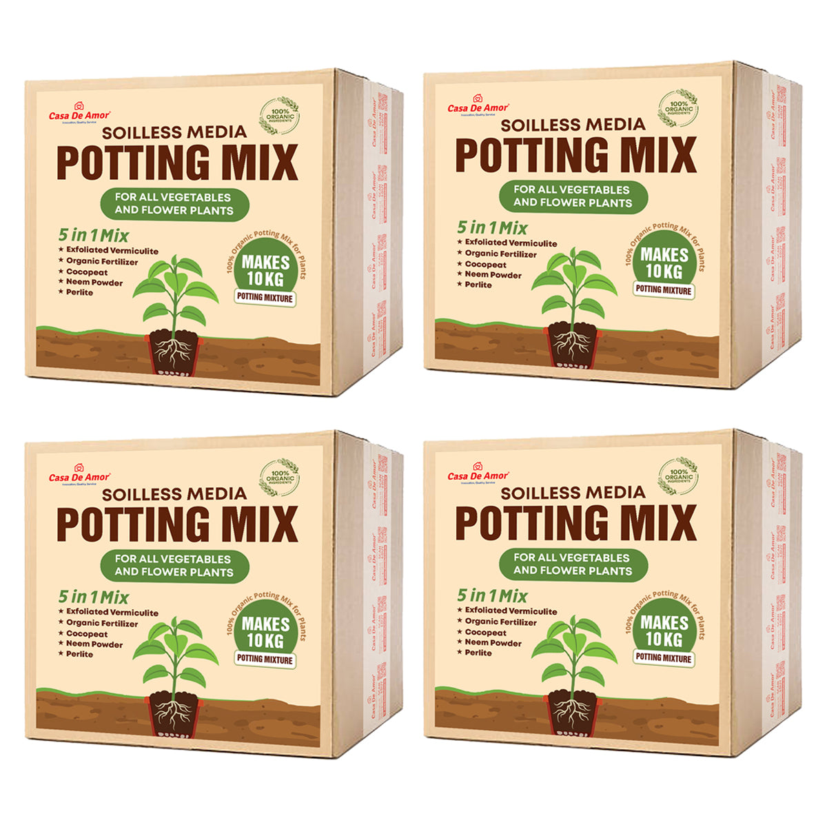 Casa De Amor 5-in-1 Potting Mix- Makes 10Kg Soil Less Mixture with Cocopeat, Vermiculite, Perlite, Neem Cake Powder & Organic Fertilizer for Healthy Plant Growth