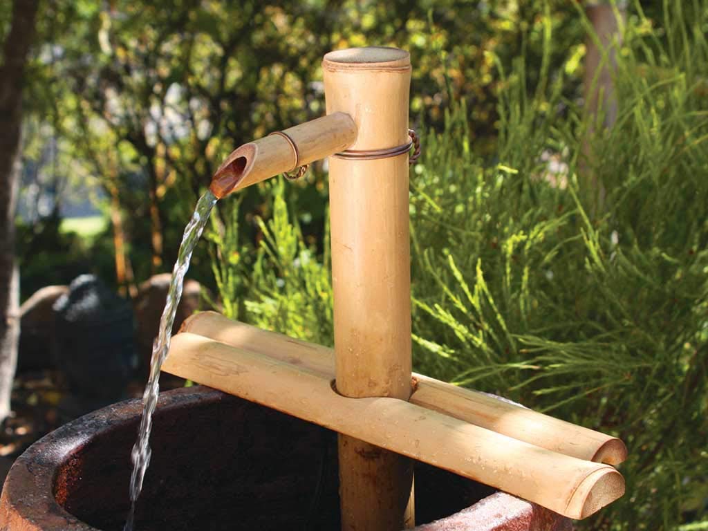 Bamboo Water Fountain for Patio, Indoor/Outdoor, 12-Inches Half-Round Flat Base-1 Piece