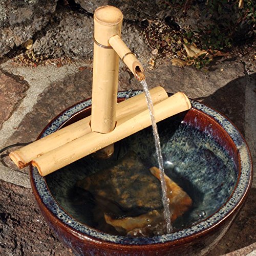 Bamboo Water Fountain for Patio, Indoor/Outdoor, 12-Inches Half-Round Flat Base-1 Piece
