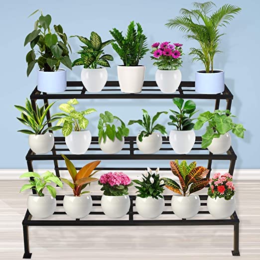 Casa De Amor 3-Step Plant Stand for balcony & Garden | Durable & Strong (Black)