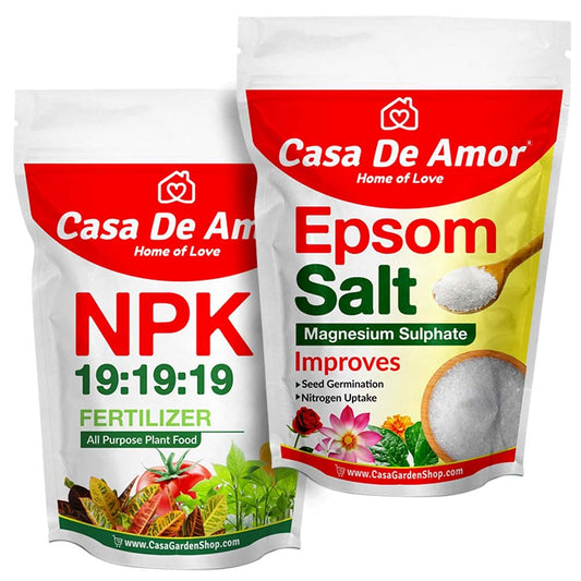 Casa De Amor Flowering Plants Fertilizer Combo- NPK 19 19 19 (200 gm) + Epsom Salt (Magnesium Sulphate- 200 gm) for Home, Balcony, Terrace Gardening (Total 400 gm)