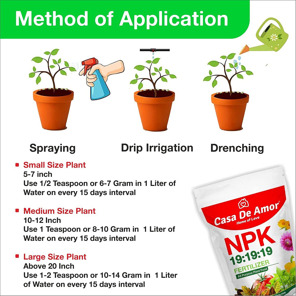 Casa De Amor Flowering Plants Fertilizer Combo- NPK 19 19 19 (200 gm) + Epsom Salt (Magnesium Sulphate- 200 gm) for Home, Balcony, Terrace Gardening (Total 400 gm)
