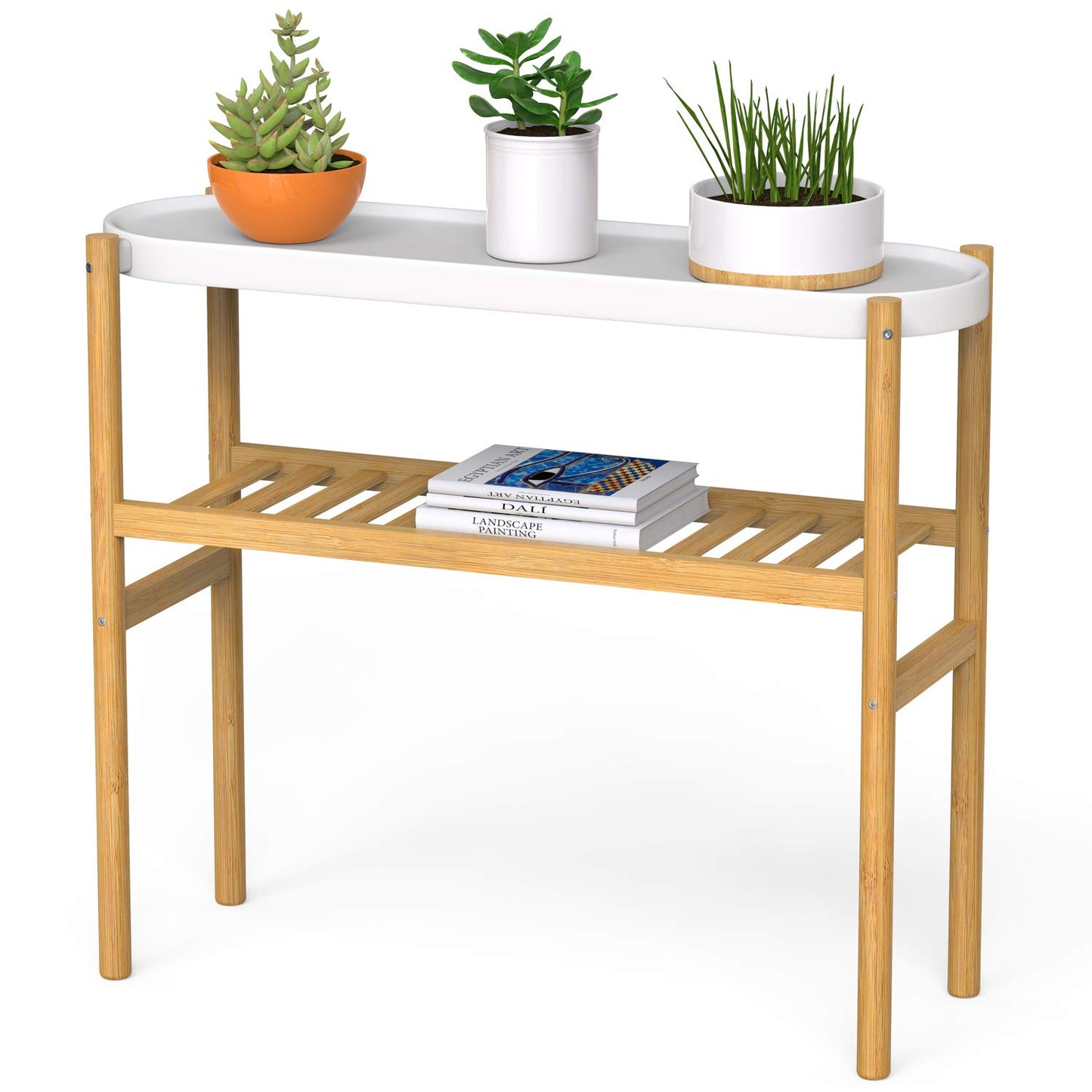 Casa De Amor Bamboo Plant Shelf Indoor, 2 Tier Tall Plant Stand Table for Multiple Plants, Window Table for Plants (2 Tier Shelf)