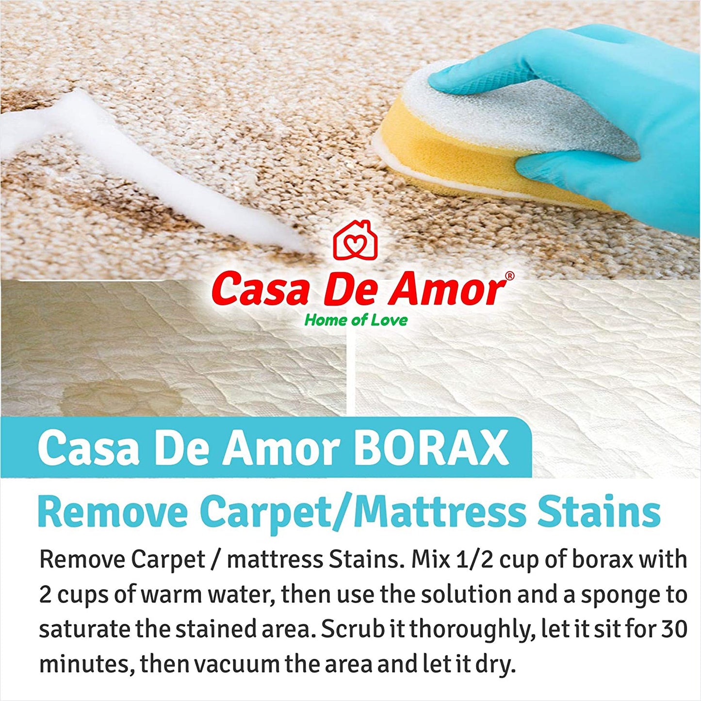 Casa De Amor Borax Powder 100% Pure for Whitening & Cleaning (400 gm) + Epsom Salt White (400 gm)- Combo Pack