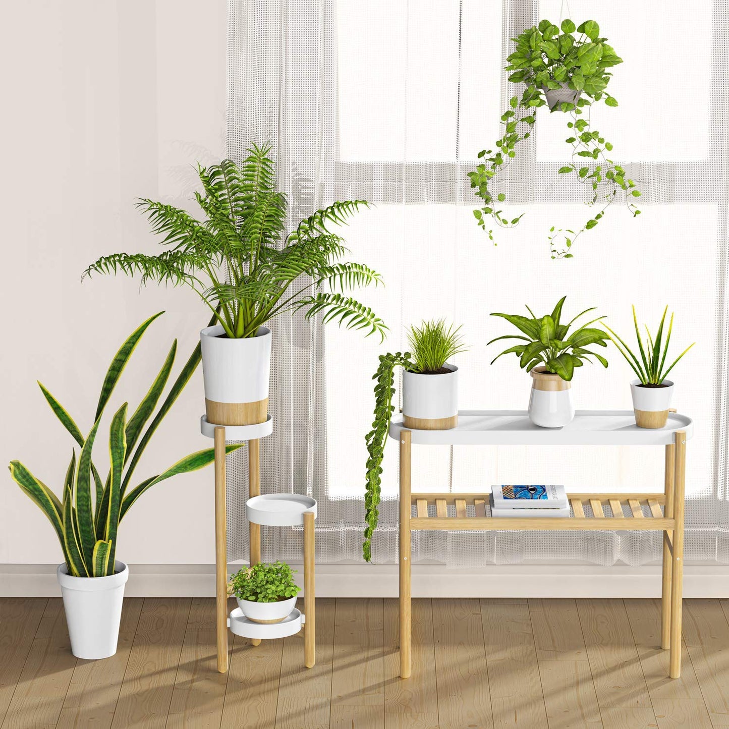 Casa De Amor Bamboo Plant Shelf Indoor, 2 Tier Tall Plant Stand Table for Multiple Plants, Window Table for Plants (2 Tier Shelf)
