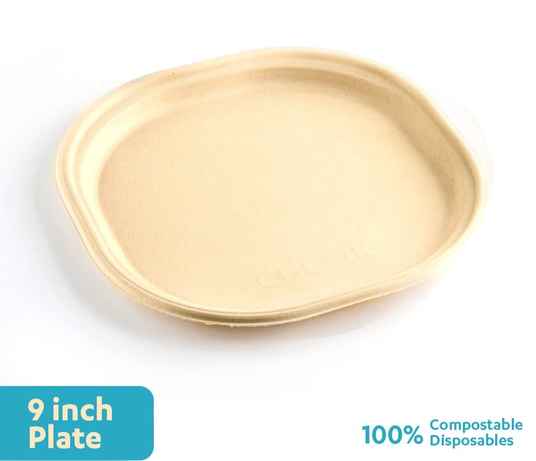 Eco-Friendly Disposable Square Dinner Plates, Pack of 25, Off White (9 inch, R)