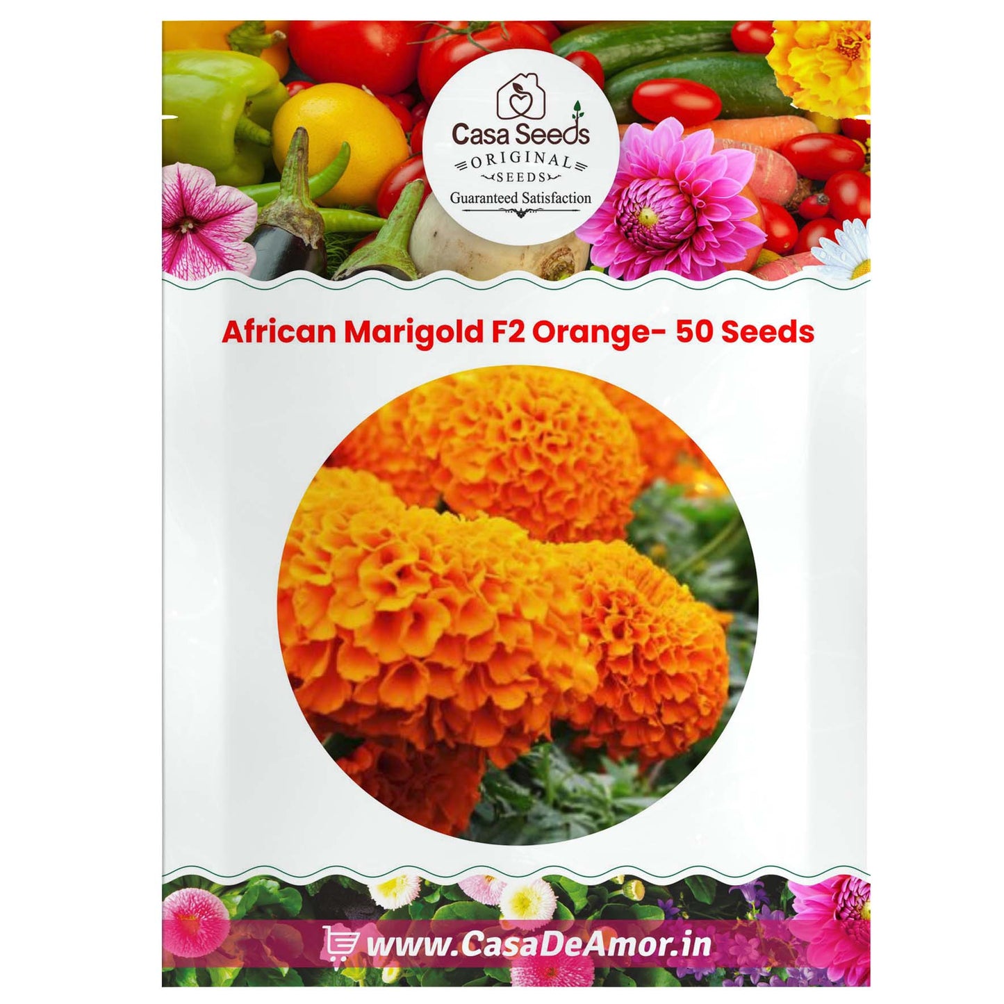 African Marigold F2 Orange- 50 Seeds