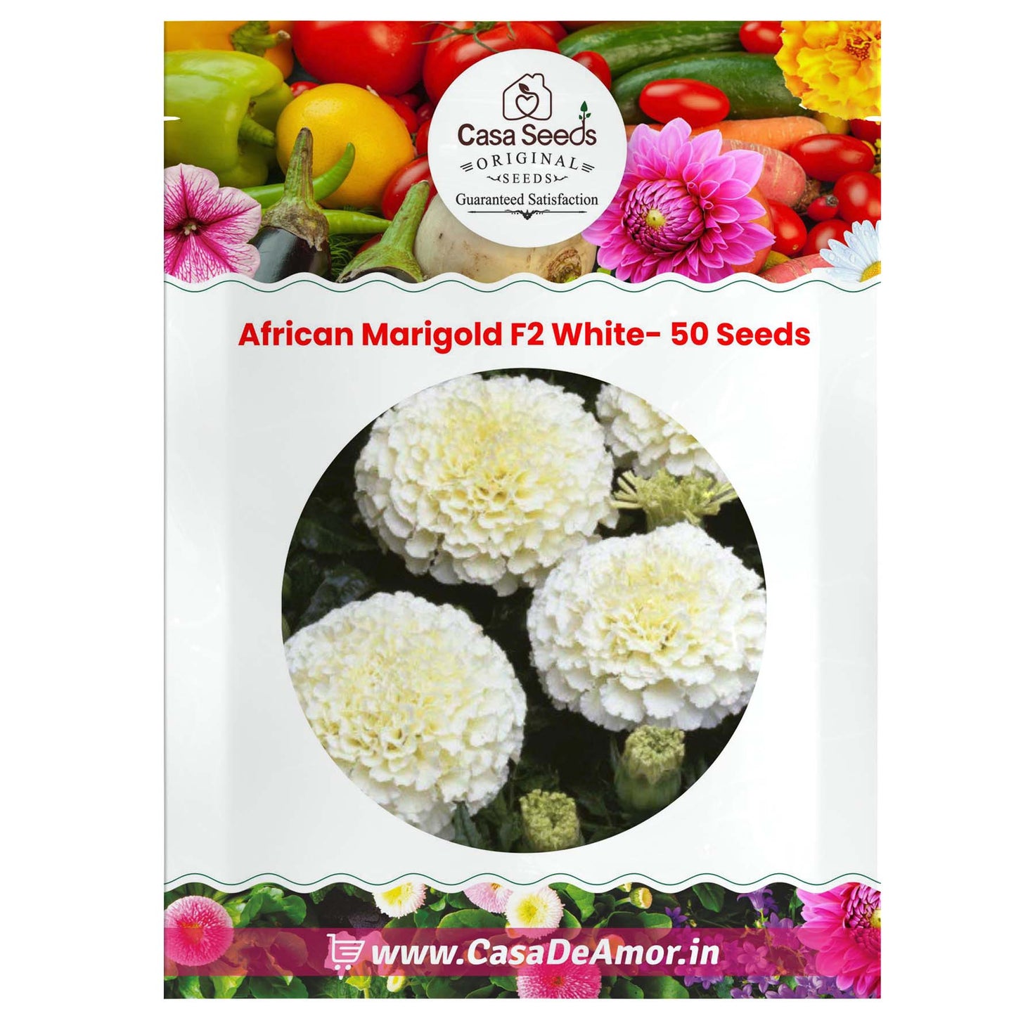 African Marigold F2 White- 50 Seeds