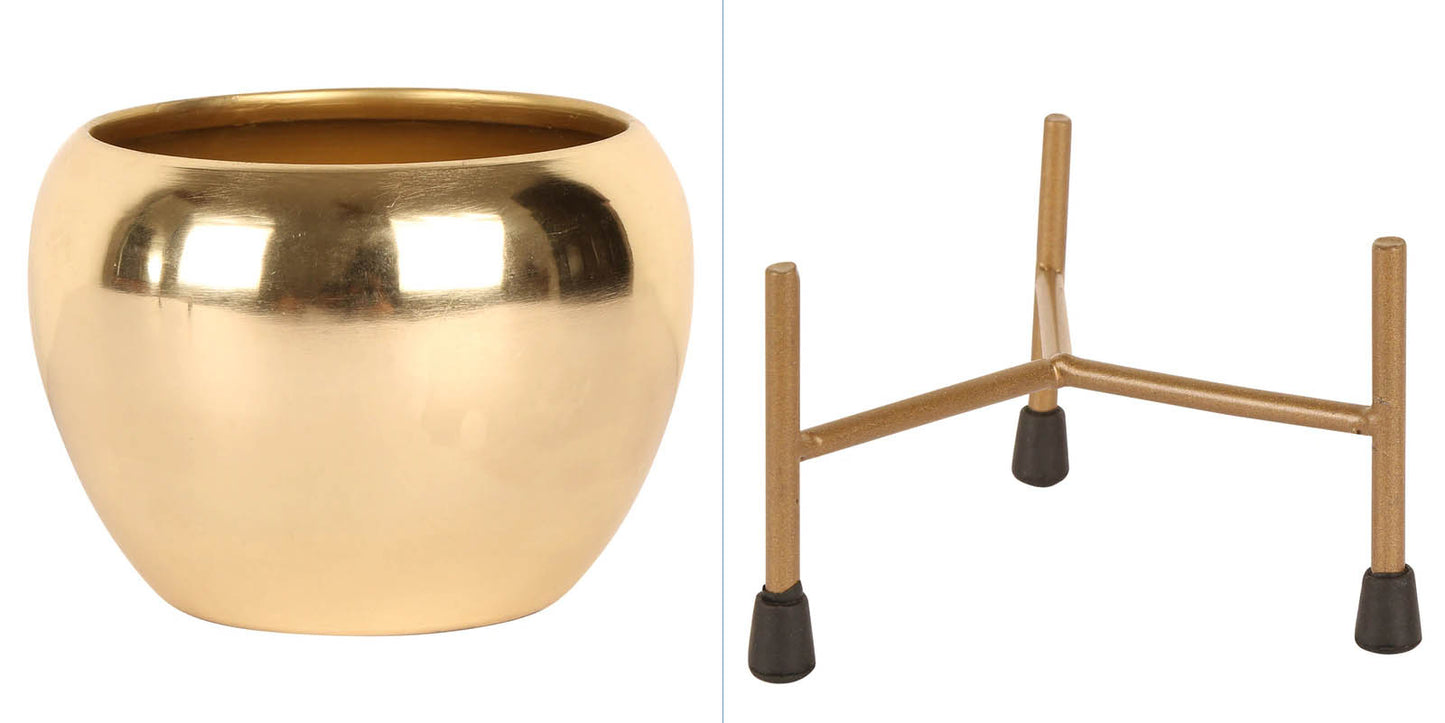 Casa De Amor Golden Iron Apple Pot Desk Pot with Stand- Set of 1