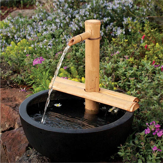 Bamboo Water Fountain for Patio, Indoor/Outdoor, 12-Inches Half-Round Flat Base-1 Piece