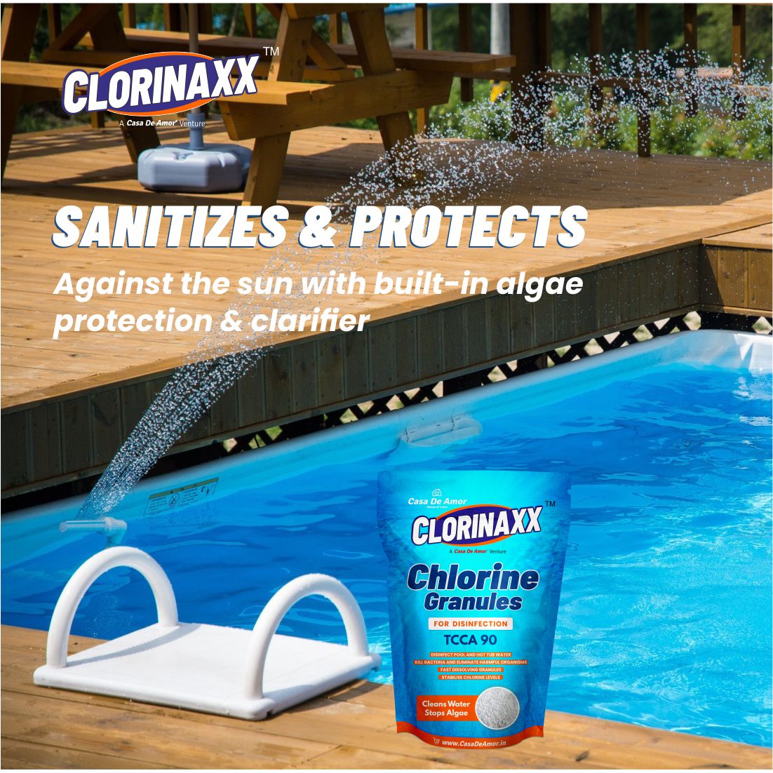 Casa De Amor Clorinaxx Swimming Pool Water Purifier Chlorine TCCA 90 Granules for Disinfection, Cleans Water and Stops Algae