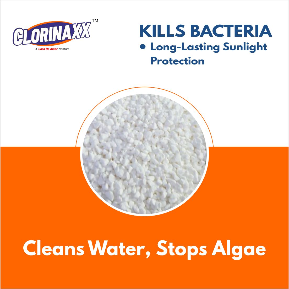 Casa De Amor Clorinaxx Swimming Pool Water Purifier Chlorine TCCA 90 Granules for Disinfection, Cleans Water and Stops Algae