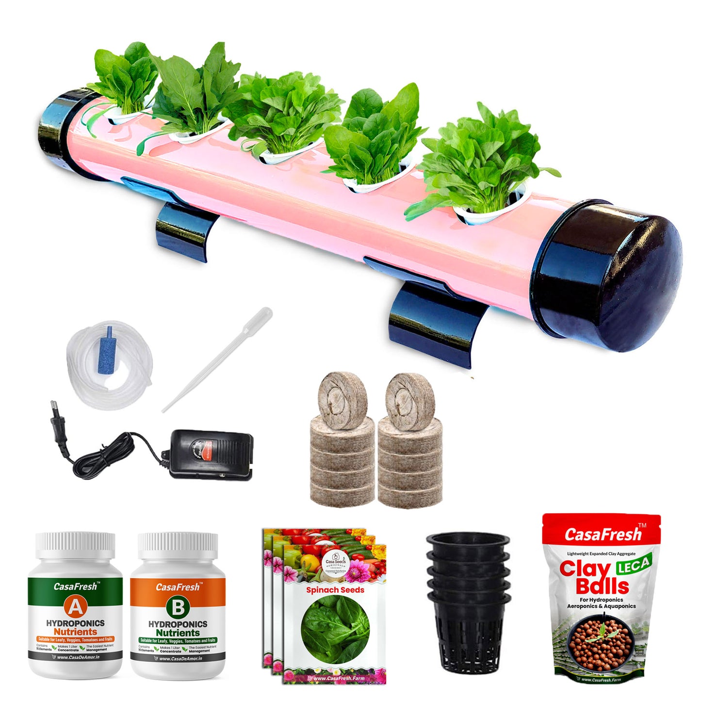CasaFresh Hydroponics Kit for Home- 5 Plants, Beginners Hydroponic System- Reusable for Indoor/Outdoor hydroponics, Seeds Included