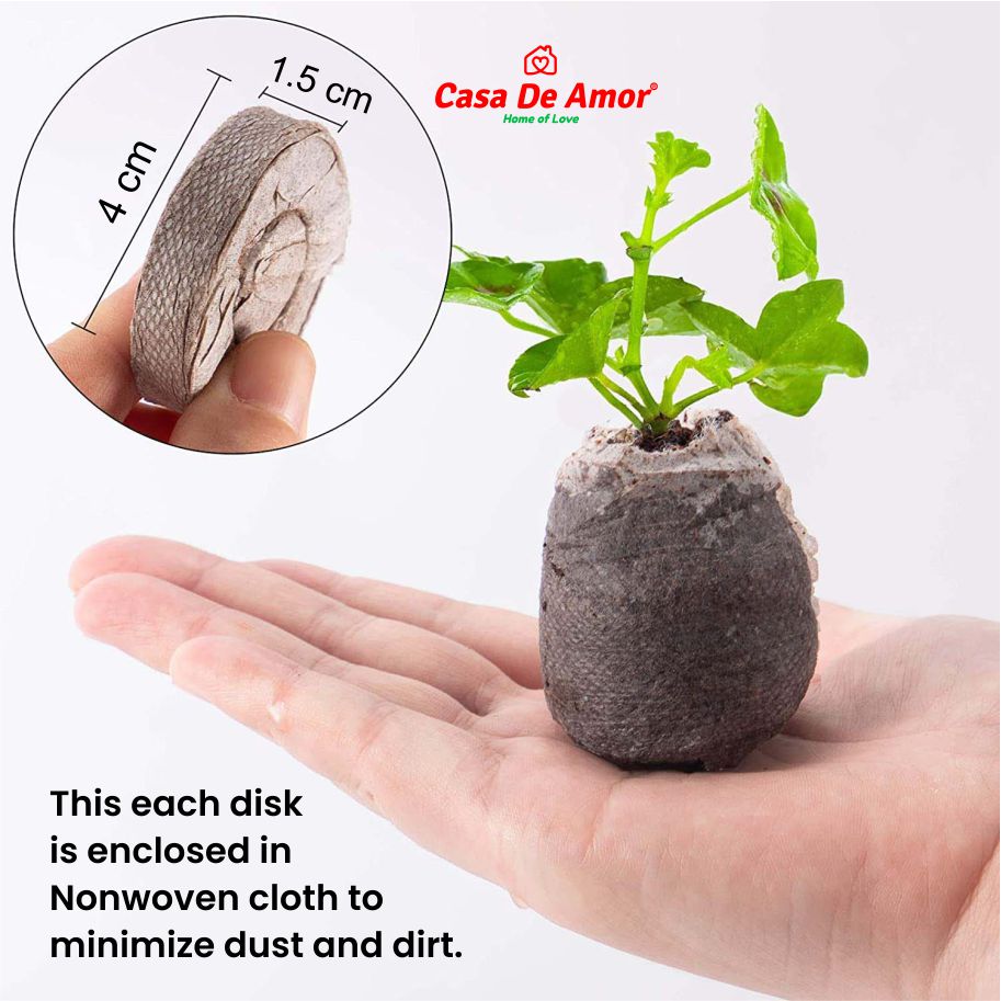 Casa De Amor Coir Seed Germination Kit, Peat Pellets for Gardening Seedling Tray (4x4x1.5 cm)