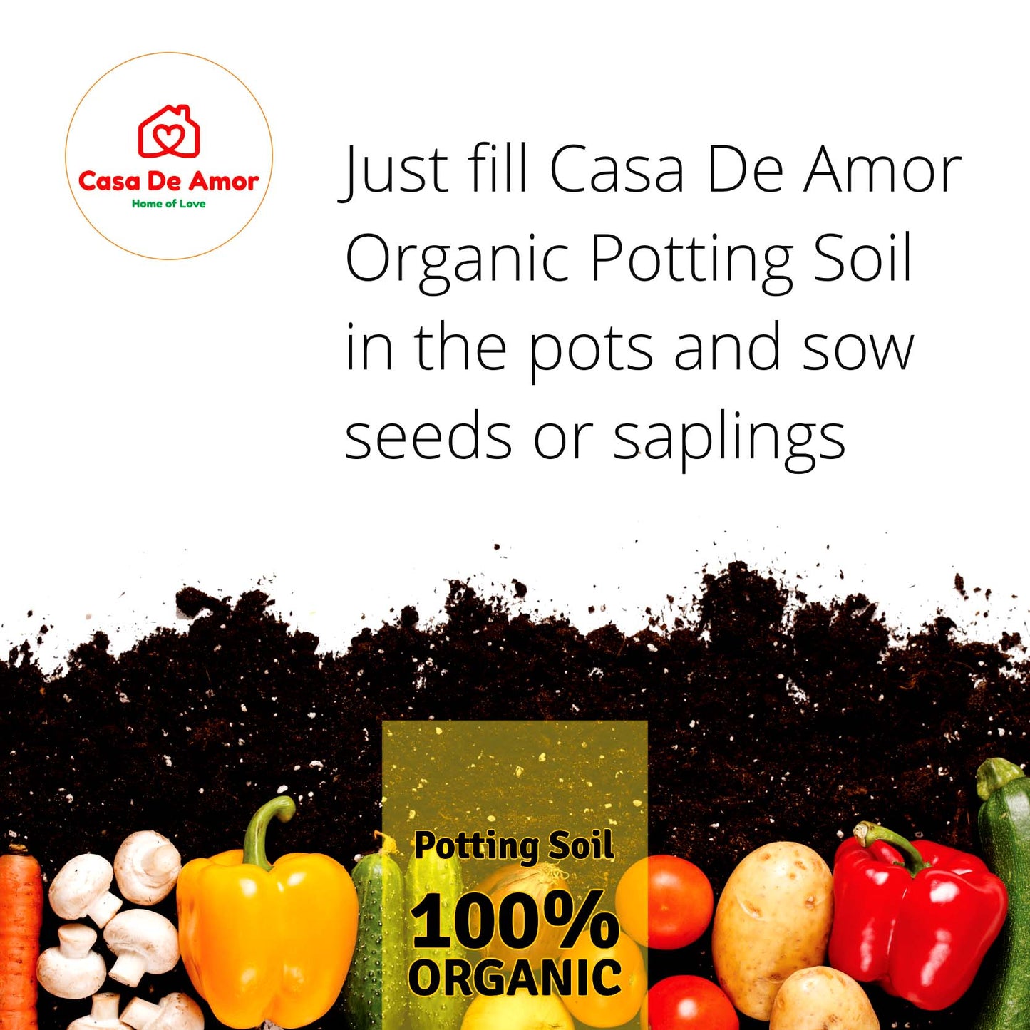 Casa De Amor Natural Potting Soil Mix with Organic Fertilizer for Flowers, Vegetables and Air Purifier Plants